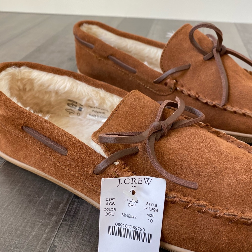 J. Crew Suede Faux-shearling Moccasins Slippers
